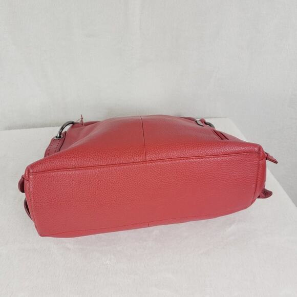 Vera Pelle Shoulder Bag Large Red Pebble Leather Purse with Ring Stitch Detail - Picture 7 of 11